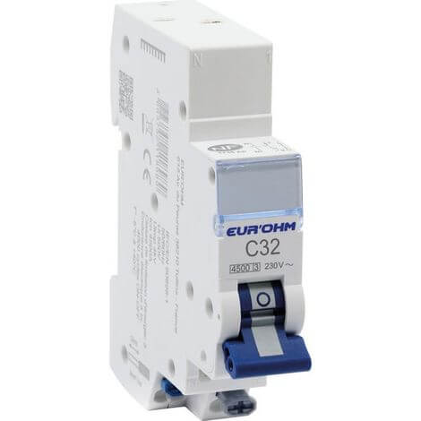 Disjoncteur 1P+N 32A Courbe C Connexion rapide/vis 4,5 kA - Eur'ohm