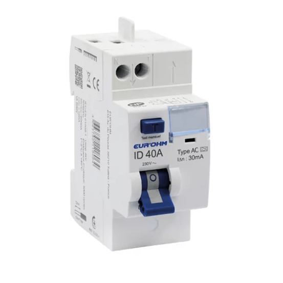 Interrupteur différentiel 40A 1P+N 30 mA Type AC Connexions rapides H/H - Eur'ohm