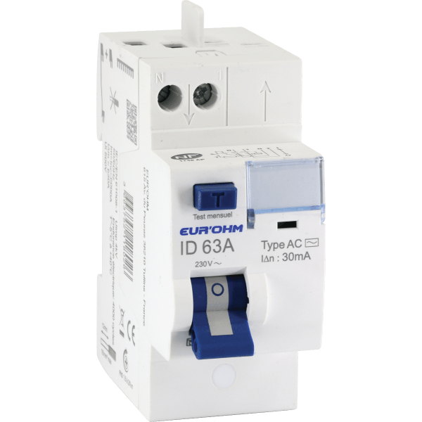 Interrupteur différentiel 63A 1P+N 30 mA Type AC Connexions rapides H/H - Eur'ohm