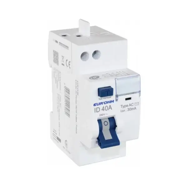 Interrupteur différentiel 40A 1P+N 30 mA Type A Connexions rapides H/H - Eur'ohm